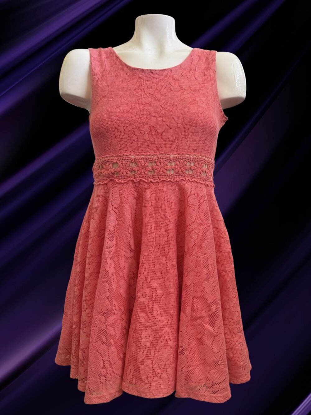Beautees Coral Lace Fit & Flare Dress Size 12 Teens Preowned Cute Party Dress